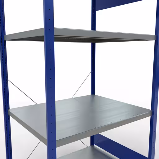 Figuur nr. 12 van het artikel basisrek, legbord, insteeksysteem MULTIplus330, 2000 x 1000 x 800 mm, 5 legborden, kruisschoor, RAL 5010 gentiaanblauw/verzinkt uit de insteeksysteem productgroep van Schulte Lagertechnik.