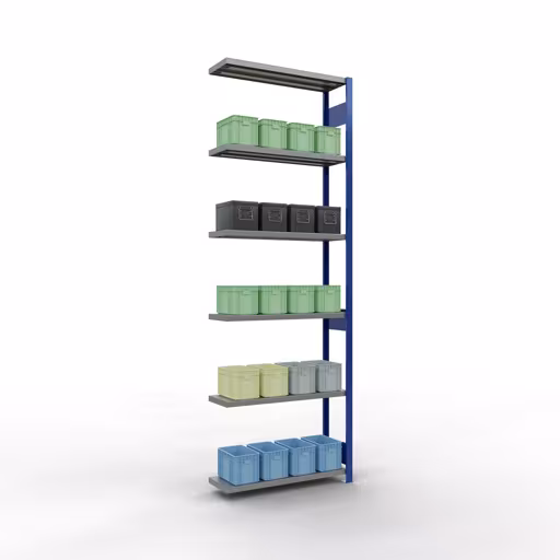 Afbeelding nr. 9 van het artikel aanbouwrekken, legbordstellingen, insteeksysteem MULTIplus250, 3000 x 1000 x 300 mm, 7 legborden, RAL 5010 gentiaanblauw/verzinkt uit de productgroep insteeksysteem van het merk Schulte Lagertechnik.