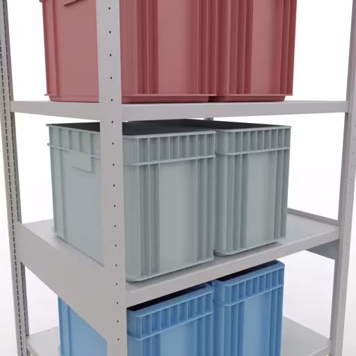 Productafbeelding nr. 13 van het artikel basisplank, legbord, insteeksysteem MULTIplus330, 2500 x 1000 x 800 mm (HxBxD), 6 legborden, lengtestangen, RAL 7035 lichtgrijs Figuur nr. 13 van het artikel basisrek, legbord, insteeksysteem MULTIplus330, 2500 x 1000 x 800 mm, 6 legborden, lengtestangen, RAL 7035 lichtgrijs uit de productgroep insteeksysteem van Schulte Lagertechnik.