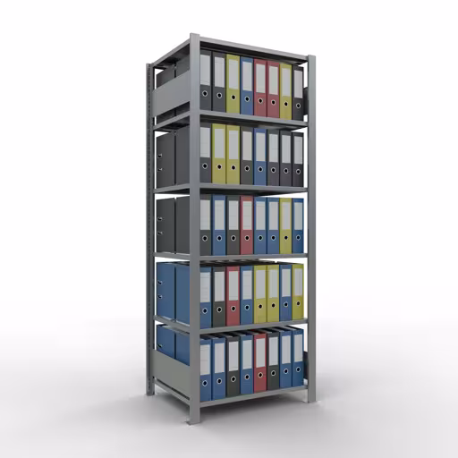 Productafbeelding nr. 15 van het artikel Basisplank, kantoorplank, insteeksysteem MULTIplus150, 2000 x 750 x 600 mm, 6 planken, lengtestangen, verzinkt, met middenaanslag Afbeelding nr. 15 van het artikel, kantoorrekken, insteeksysteem MULTIplus150, 2000 x 750 x 600 mm, 6 legborden, verzinkt, met middenaanslag uit de productgroep kantoorrekken van Schulte Lagertechnik