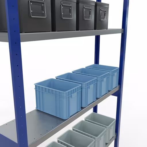 Figuur nr. 13 van het artikel basisrek, legplank, insteeksysteem MULTIplus250, 3000 x 1300 x 300 mm, 7 legborden, lengtestangen, RAL 5010 gentiaanblauw/verzinkt uit de insteeksysteem productgroep van Schulte Lagertechnik.