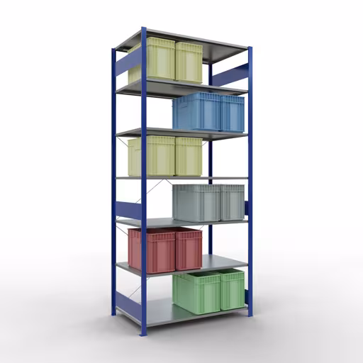 Productafbeelding nr. 6 van het artikel basisrek, legbord, insteeksysteem MULTIplus150, 3000 x 1300 x 800 mm, 7 legborden, RAL 5010 gentiaanblauw/verzinkt uit het insteeksysteem-assortiment van Schulte Lagertechnik