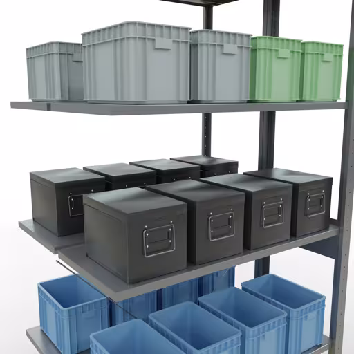 Figuur nr. 12 van het artikel aanbouwstellingen, dubbele stellingen, stellingstellingen insteeksysteem MULTIplus150, 2500 x 1000 x (2x400) mm, 2x6 planken, verzinkt uit de stellingstelling productgroep van Schulte Lagertechnik.