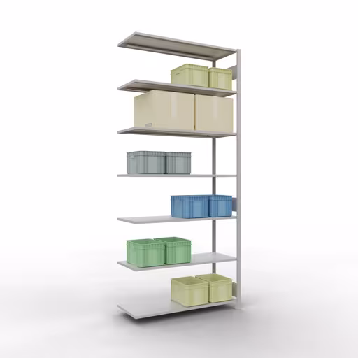 Aanbouwrekken, rekken, insteeksysteem MULTIplus150, 3000 x 1300 x 500 mm, 7 legborden, lengtestangen, RAL 7035 lichtgrijs van Schulte Lagertechnik uit de categorie insteeksystemen