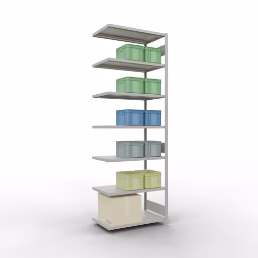 Figuur nr. 12 van het artikel aanbouwrekken, legbordstellingen, insteeksysteem MULTIplus330, 3000 x 1000 x 600 mm, 7 legborden, lengtestangen, RAL 7035 lichtgrijs uit de insteeksysteem productgroep van Schulte Lagertechnik