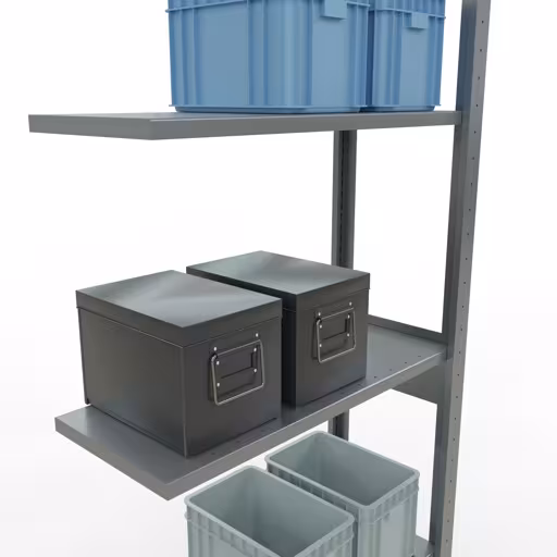 Aanbouwrekken, legborden, insteeksysteem MULTIplus150, 2500 x 750 x 300 mm (HxBxD), 6 legborden, lengtestangen, verzinkt met GTIN 4004514279781 Aanbouwrekken, legbordstellingen, insteeksysteem MULTIplus150, 2500 x 750 x 300 mm, 6 legborden, verzinkt van Schulte Lagertechnik met artikelnr. 12736-75-LR