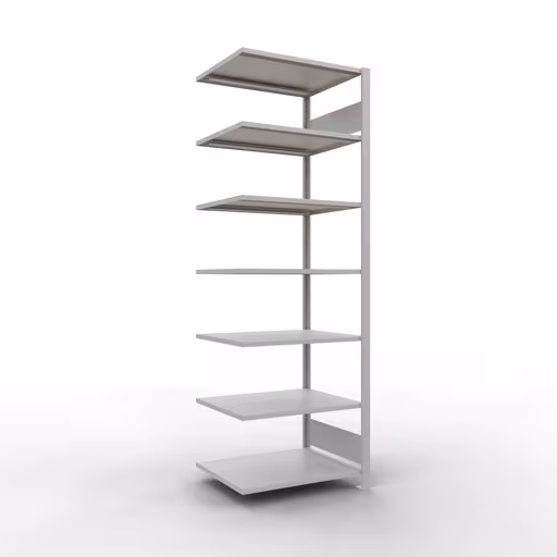 Aanbouwstelling, kantoorstelling, insteeksysteem MULTIplus150, 2300 x 750 x 600 mm (HxBxD), 7 legborden, lengtestangen, zonder middenaanslag, lichtgrijs, insteeksysteem, art.nr. 36069