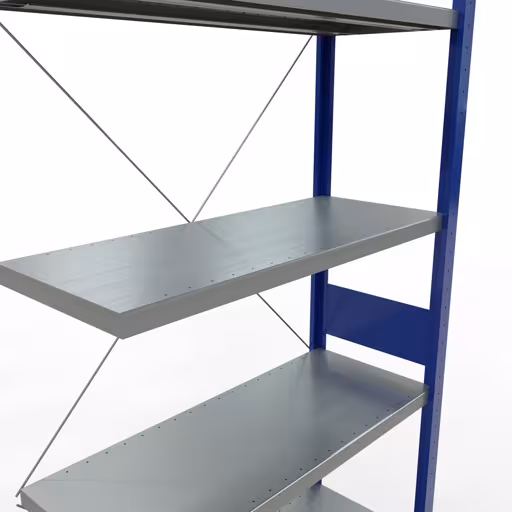 Productafbeelding nr. 13 van het artikel aanbouwplank, legbord, insteeksysteem MULTIplus250, 3000 x 1000 x 400 mm, 7 legborden, kruisschoor, RAL 5010 gentiaanblauw/verzinkt uit het insteeksysteem assortiment van het merk Schulte Lagertechnik