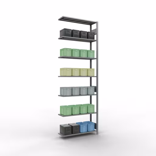 Aanbouwrekken, rekken, insteeksysteem MULTIplus150, 3000 x 1000 x 300 mm, 7 legborden, lengtestangen, verzinkt van Schulte Lagertechnik uit het assortiment insteeksysteem