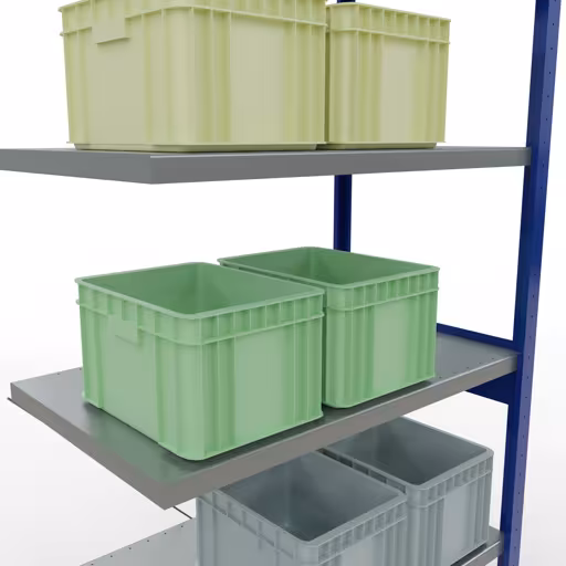 Extra afbeelding van het artikel Aanbouwstelling, stellingkast MULTIplus330 insteeksysteem, 2500 x 1000 x 600 mm (HxBxD), 6 legborden, kruisschoor, RAL 5010 gentiaanblauw/verzinkt vanaf aanbouwplank