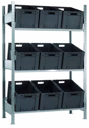 Aanbouwrek, schuin legbord MULTIplus150, 2000 x 1000 x 600 mm, verzinkt/RAL 7035 lichtgrijs, 3 legborden van Schulte Lagertechnik uit het assortiment legbordstellingen