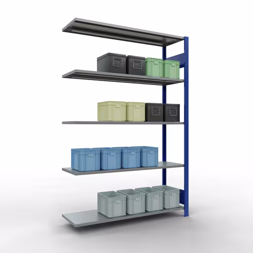 Aanbouwrekken, rekken, insteeksysteem MULTIplus150, 2000 x 1300 x 400 mm, 5 legborden, RAL 5010 gentiaanblauw/verzinkt van Schulte Lagertechnik uit de categorie insteeksystemen