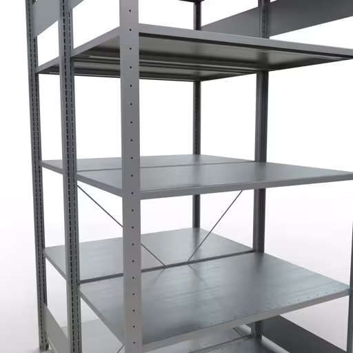 Figuur nr. 13 van het artikel basisrek, dubbel legbord, legbordinsteeksysteem MULTIplus150, 2000 x 1000 x (2x600) mm, 2x5 legborden, kruisschoor, verzinkt uit de productgroep legbordstellingen van Schulte Lagertechnik.