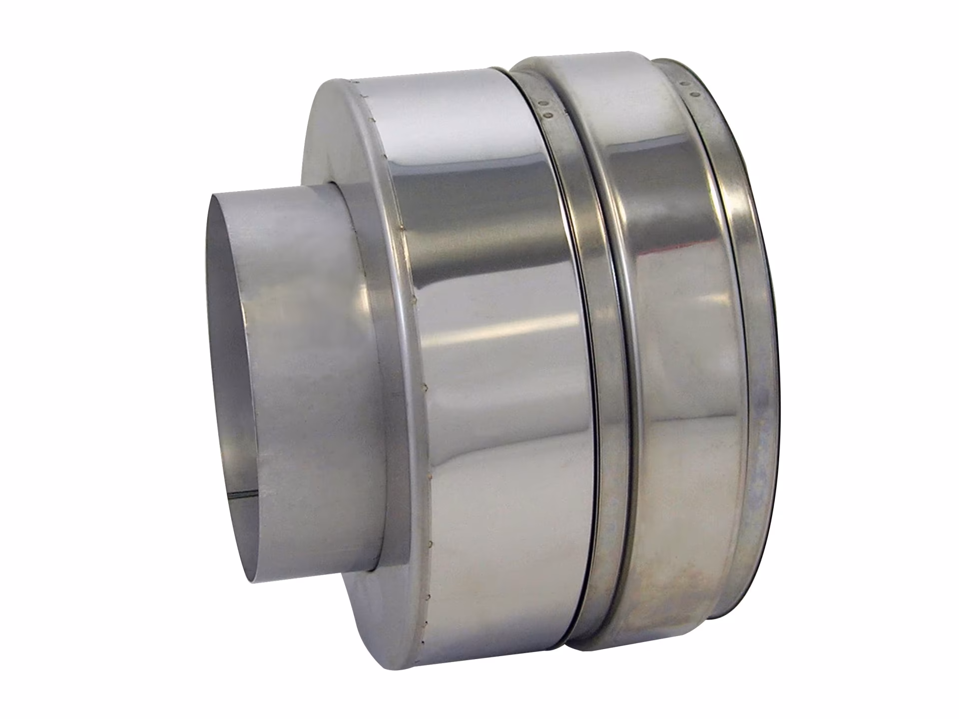 DW dubbelwandige koppeling EW/DW dubbelwandig D450 met smalle connector met klemband uit de categorie RVS enkelwandig uitlaatsysteem met art.nr. 671020