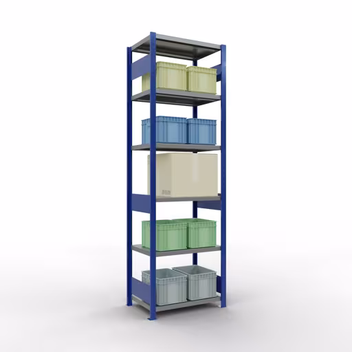 Basisplank, legbord, insteeksysteem MULTIplus250, 2500 x 750 x 500 mm, 6 legborden, RAL 5010 gentiaanblauw/verzinkt/verzinkt van Schulte Lagertechnik met artikelnr. 12951-75-LR-B
