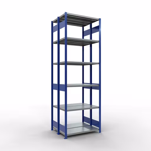 Basisplank, dubbele plank, stellingsysteem MULTIplus250, 3000 x 1000 x (2x400) mm (HxBxD), 2x7 planken, lengtestangen, RAL 5010 gentiaanblauw van Schulte Lagertechnik Basisplank, dubbele plank, stellingsysteem MULTIplus250, 3000 x 1000 x (2x400) mm (HxBxD), 2x7 planken, lengtestangen, RAL 5010 gentiaanblauw, dubbele planken, art.nr. 33242-B