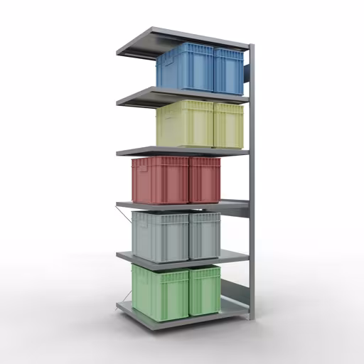 Figuur nr. 13 van het artikel aanbouwrekken, legbordstellingen, insteeksysteem MULTIplus330, 2500 x 1000 x 800 mm, 6 legborden, kruisschoor, verzinkt uit de productgroep insteeksysteem van Schulte Lagertechnik.