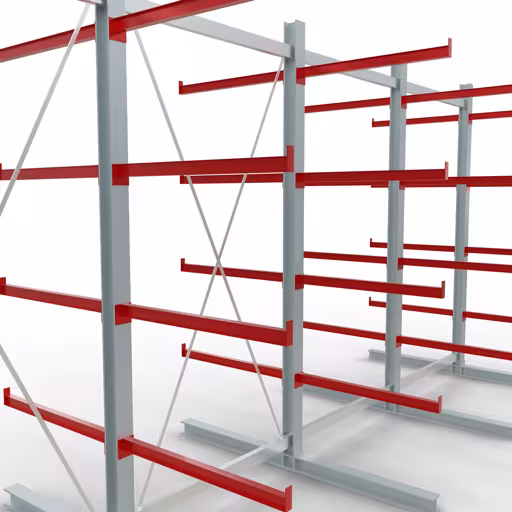 K 6000 compleet legbord, dubbelzijdig, 3000 x 6000 x 2x 1000 mm, RAL 7001 / RAL 3000, 5 opslagniveaus uit de categorie K6000 voor zware goederen met GTIN 4058255011346 K 6000 compleet legbord, dubbelzijdig, 3000 x 6000 x 2x 1000 mm, RAL 7001 / RAL 3000, 5 opslagniveaus van Schulte Lagertechnik uit het assortiment draagarmstellingen