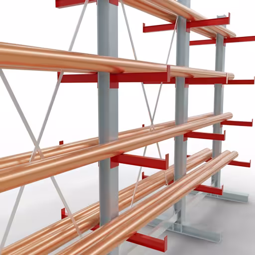 Afbeelding nr. 12 van het artikel K 3000 complete stelling, dubbelzijdig, 2500 x 3900 x 400 mm, RAL 7001 / RAL 3000, 5 opslagniveaus uit de productgroep draagarmstellingen van Schulte Lagertechnik