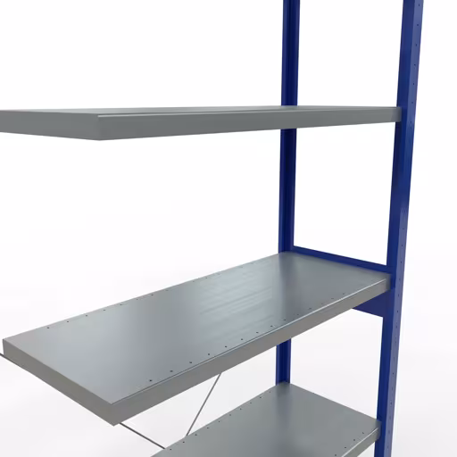 Productafbeelding nr. 13 van het artikel aanbouwplank, legbord, insteeksysteem MULTIplus250, 2500 x 1000 x 400 mm, 6 legborden, kruisschoor, RAL 5010 gentiaanblauw/verzinkt uit het insteeksysteem assortiment van het merk Schulte Lagertechnik