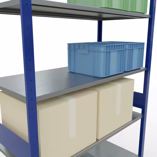 Basisplank, legplank, insteeksysteem MULTIplus150, 3000 x 1300 x 600 mm (HxBxD), 7 legborden, lengtestangen, RAL 5010 gentiaanblauw/verzinkt uit de categorie basisplanken met de GTIN 4004514280961 Basisplank, legbord, insteeksysteem MULTIplus150, 3000 x 1300 x 600 mm, 7 legborden, lengtestangen, RAL 5010 gentiaanblauw/verzinkt van Schulte Lagertechnik uit het assortiment insteeksysteem