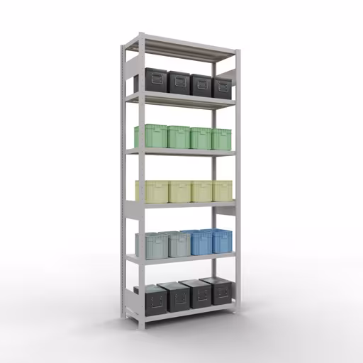 Figuur nr. 15 van het artikel basisrek, legbord, insteeksysteem MULTIplus250, 2500 x 1000 x 400 mm, 6 legborden, lengtestangen, RAL 7035 lichtgrijs uit de productgroep insteeksysteem van Schulte Lagertechnik.