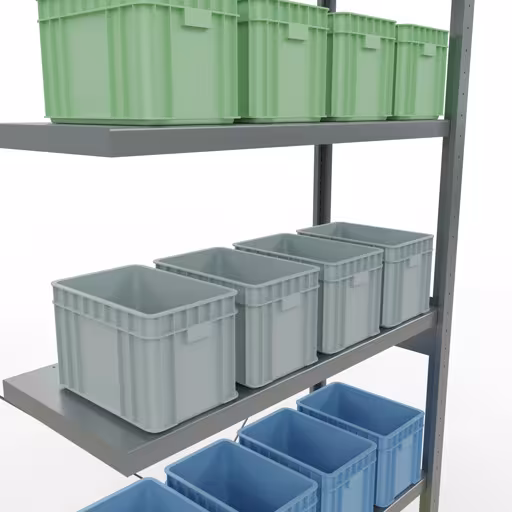 Aanbouwstelling, stelling MULTIplus250 insteeksysteem, 2500 x 1000 x 400 mm (HxBxD), 6 legborden, kruisschoor, verzinkt met GTIN 4004514203007 Aanbouwrekken, legbord, insteeksysteem MULTIplus250, 2500 x 1000 x 400 mm, 6 legborden, kruisschoor, verzinkt van Schulte Lagertechnik met artikelnr. 12946