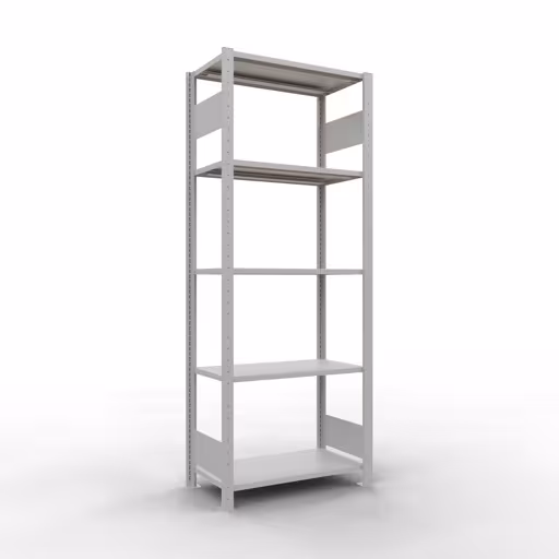 Basisplank, legplank, insteeksysteem MULTIplus150, 2000 x 750 x 400 mm (HxBxD), 5 legborden, lengtestangen, RAL 7035 lichtgrijs, basisplank, art.nr. 32640-75-LR