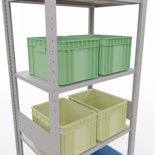Extra afbeelding van het artikel Basisplank, legplank, insteeksysteem MULTIplus150, 3000 x 750 x 500 mm, 7 legborden, lengtestangen, RAL 7035 lichtgrijs van basisplank