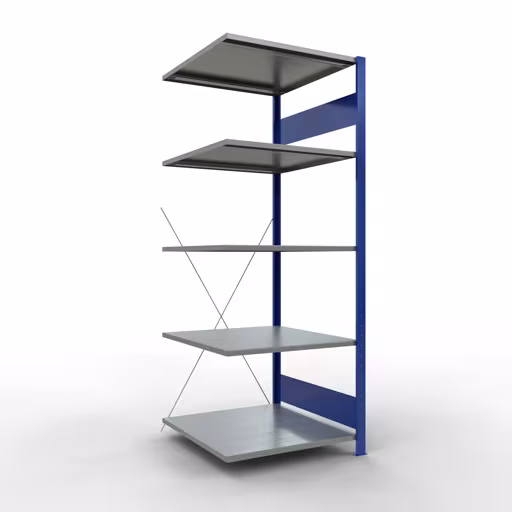 Aanbouwrekken, rekken, insteeksysteem MULTIplus150, 2000 x 750 x 800 mm (HxBxD), 5 planken, kruisschoor, RAL 5010 gentiaanblauw/verzinkt/verzinkt van Schulte Lagertechnik Aanbouwrekken, rekken, insteeksysteem MULTIplus150, 2000 x 750 x 800 mm (HxBxD), 5 legborden, kruisschoor, RAL 5010 gentiaanblauw/verzinkt/verzinkt, aanbouwplank, art.nr. 12785-75-B