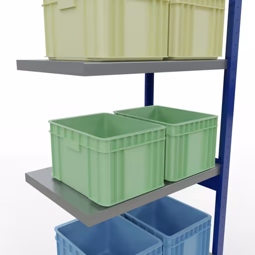 Afbeelding nr. 10 van het artikel aanbouwrekken, legbordstellingen, insteeksysteem MULTIplus250, 2500 x 750 x 500 mm, 6 legborden, RAL 5010 gentiaanblauw/verzinkt/verzinkt uit de productgroep insteeksysteem van het merk Schulte Lagertechnik.