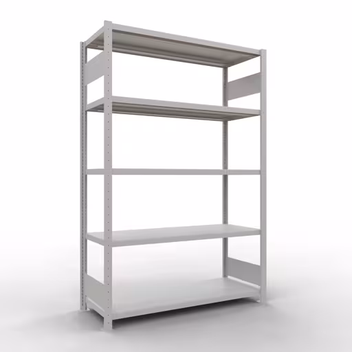 Basisplank, legplank, insteeksysteem MULTIplus250, 2000 x 1300 x 500 mm (HxBxD), 5 legborden, lengtestang, RAL 7035 lichtgrijs, basisplank, art.nr. 32850-130-LR