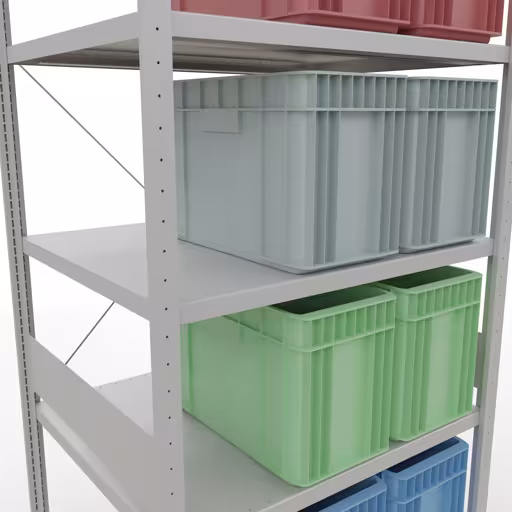 Extra afbeelding van het artikel Basisplank, legplank, insteeksysteem MULTIplus250, 3000 x 1000 x 800 mm, 7 legborden, kruisschoor, RAL 7035 lichtgrijs van basisplank