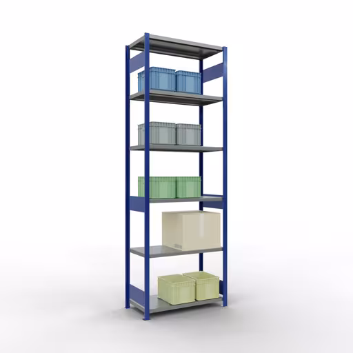 Figuur nr. 14 van het artikel basisrek, legbord, insteeksysteem MULTIplus250, 3000 x 1000 x 500 mm, 7 legborden, lengtestangen, RAL 5010 gentiaanblauw/verzinkt uit de insteeksysteem productgroep van Schulte Lagertechnik.