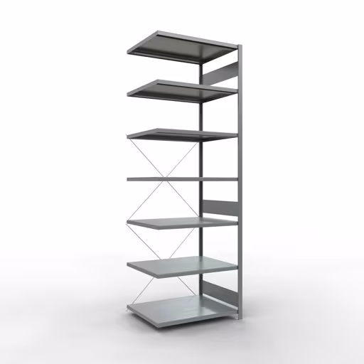 Figuur nr. 8 van het artikel aanbouwrekken, legbordstellingen, insteeksysteem MULTIplus330, 3000 x 1000 x 800 mm (HxBxD), 7 legborden, kruisschoor, verzinkt uit de productgroep insteeksysteem van het merk Schulte Lagertechnik.