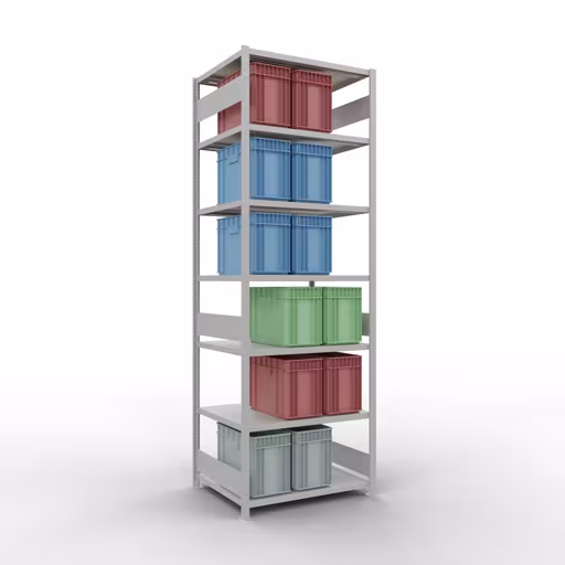 Productafbeelding nr. 12 van het artikel basisplank, legbord, insteeksysteem MULTIplus330, 3000 x 1000 x 800 mm (HxBxD), 7 legborden, lengtestangen, RAL 7035 lichtgrijs Figuur nr. 12 van het artikel basisplank, legbord, insteeksysteem MULTIplus330, 3000 x 1000 x 800 mm, 7 legborden, lengtestangen, RAL 7035 lichtgrijs uit de productgroep insteeksysteem van Schulte Lagertechnik.