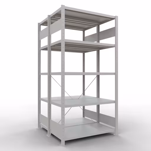 Basisplank, dubbele plank, rekkensysteem MULTIplus250, 2000 x 1000 x (2x500) mm (HxBxD), 2x5 planken, kruisschoor, RAL 7035 lichtgrijs van Schulte Lagertechnik Basisplank, dubbele plank, rekkensysteem MULTIplus250, 2000 x 1000 x (2x500) mm (HxBxD), 2x5 planken, kruisschoor, RAL 7035 lichtgrijs, dubbele planken, art.nr. 32150-G