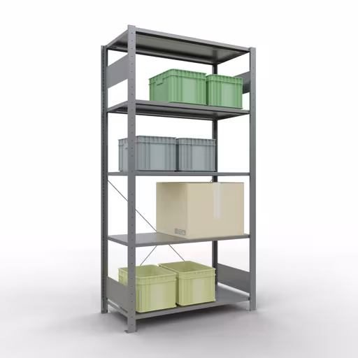 Extra afbeelding van het artikel Basisplank, legbord, insteeksysteem MULTIplus150, 2000 x 1000 x 500 mm (HxBxD), 5 legborden, kruisschoor, verzinkt - Expressline Extra afbeelding van het artikel Basisplank, legplank, insteeksysteem MULTIplus150, 2000 x 1000 x 500 mm, 5 legborden, verzinkt - Expressline van basisplank