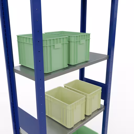 Basisplank, legplank, insteeksysteem MULTIplus150, 3000 x 750 x 300 mm, 7 legborden, lengtestangen, RAL 5010 gentiaanblauw/verzinkt/verzinkt uit de categorie basisplanken met de GTIN 4004514279620 Basisplank, legbord, insteeksysteem MULTIplus150, 3000 x 750 x 300 mm, 7 legborden, lengtestangen, RAL 5010 gentiaanblauw/verzinkt/verzinkt van het merk Schulte Lagertechnik uit het assortiment insteeksysteem