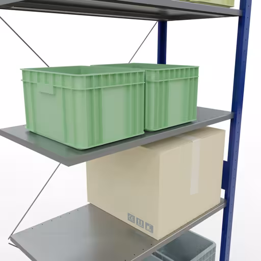 Productafbeelding nr. 13 van het artikel Aanbouwrekken, legbordstellingen, insteeksysteem MULTIplus85, 3000 x 1000 x 500 mm (HxBxD), 7 legborden, kruisschoor, RAL 5010 gentiaanblauw Figuur nr. 13 van het artikel aanbouwrekken, legbordstellingen, insteeksysteem MULTIplus85, 3000 x 1000 x 500 mm, 7 legborden, RAL 5010 gentiaanblauw uit de productgroep insteeksysteem van het merk Schulte Lagertechnik.