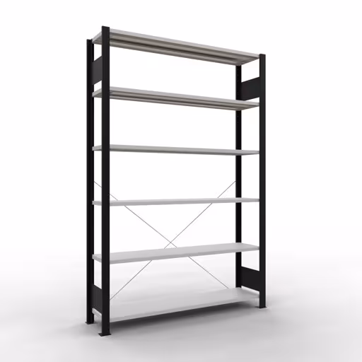 Basisplank, kantoorrek, insteeksysteem MULTIplus85, 2000 x 1300 x 300 mm, 6 planken, kruisschoor, zonder aanslaglijst, zwart/lichtgrijs van Schulte Lagertechnik uit het assortiment kantoorrekken