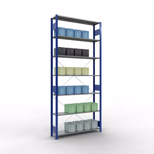 Productafbeelding nr. 11 van het artikel basisrek, legbord, insteeksysteem MULTIplus150, 3000 x 1300 x 300 mm, 7 legborden, RAL 5010 gentiaanblauw/verzinkt uit het insteeksysteem assortiment van Schulte Lagertechnik