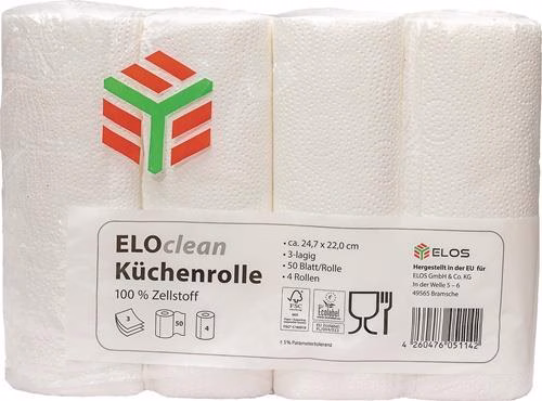 Keukenrol ELOclean Plus Lengte ca. 11 mxBreedte ca. 220mm helderwit 3-laags 4 rollen ELOS