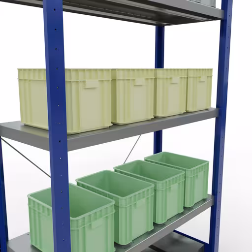 Figuur nr. 12 van het artikel basisrek, legplank, insteeksysteem MULTIplus330, 2000 x 1000 x 400 mm, 5 legborden, kruisschoor, RAL 5010 gentiaanblauw/verzinkt uit de insteeksysteem productgroep van Schulte Lagertechnik.