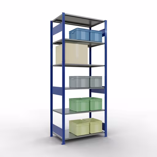 Basisplank, legplank, insteeksysteem MULTIplus85, 2500 x 1000 x 600 mm (HxBxD), 6 legborden, lengtestangen, RAL 5010 gentiaanblauw uit de categorie basisplanken met de GTIN 4004514285102 Basisplank, legbord, insteeksysteem MULTIplus85, 2500 x 1000 x 600 mm, 6 legborden, RAL 5010 gentiaanblauw van het merk Schulte Lagertechnik uit het assortiment insteeksysteem