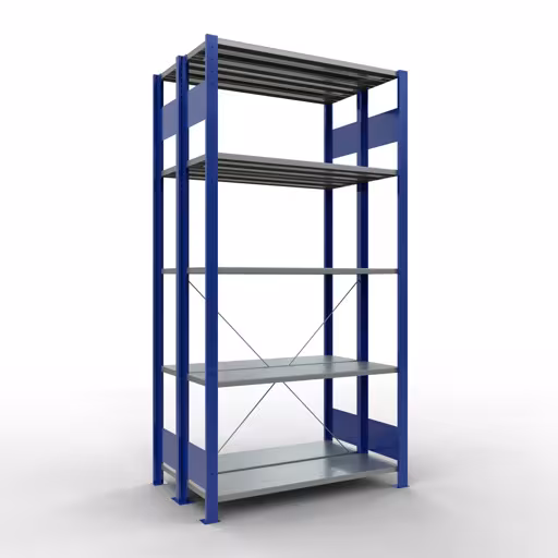 Basisplank, dubbele plank, stellingsysteem MULTIplus150, 2000 x 1000 x (2x300) mm (HxBxD), 2x5 planken, kruisschoor, RAL 5010 gentiaanblauw van Schulte Lagertechnik Basisplank, dubbele plank, stellingsysteem MULTIplus150, 2000 x 1000 x (2x300) mm (HxBxD), 2x5 planken, kruisschoor, RAL 5010 gentiaanblauw, dubbele planken, art.nr. 32730-B