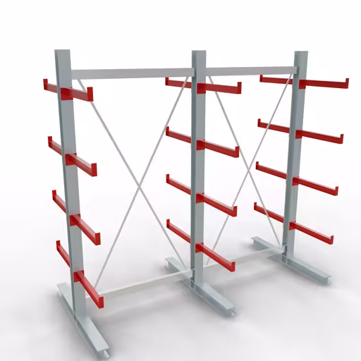 Figuur nr. 8 van het artikel K 3000 complete stelling, dubbelzijdig, 2500 x 2600 x 600 mm, RAL 7001 / RAL 3000, 5 opslagniveaus uit de productgroep draagarmstellingen van het merk Schulte Lagertechnik.
