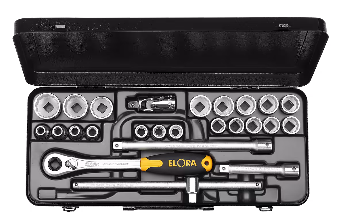 Dopsleutelset 1/2", zeskant, 23-delig 3/8"-1.1/4" AF 771-OK LAK van ELORA Dopsleutelset 1/2", ELORA-770/771-OK uit de categorie dopsleutelassortiment 1/2" met artikelnr. 0771520322900