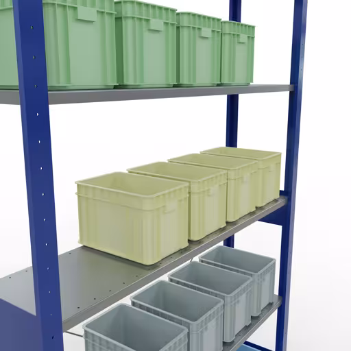 Basisplank, legplank, insteeksysteem MULTIplus150, 2500 x 1300 x 300 mm (HxBxD), 6 legborden, kruisschoor, RAL 5010 gentiaanblauw/verzinkt uit de categorie basisplanken met de GTIN 4004514279491 Basisplank, legbord, insteeksysteem MULTIplus150, 2500 x 1300 x 300 mm, 6 legborden, RAL 5010 gentiaanblauw/gegalvaniseerd van het merk Schulte Lagertechnik uit het assortiment insteeksysteem