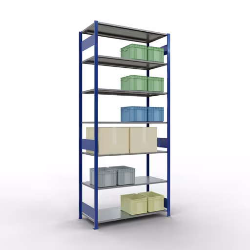 Extra afbeelding van het artikel Basisplank, legbord, insteeksysteem MULTIplus150, 3000 x 1300 x 600 mm (HxBxD), 7 legborden, lengtebalk, RAL 5010 gentiaanblauw/verzinkt Extra afbeelding van het artikel Basisplank, legplank, insteeksysteem MULTIplus150, 3000 x 1300 x 600 mm, 7 legborden, lengtestangen, RAL 5010 gentiaanblauw/verzinkt vanaf basisplank